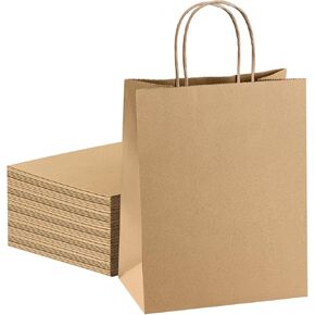 أكياس ورق صغيرة بنية من boxusa، 5.25 × 3.75 × 8 25 كيس ورق كرافت مع مقابض، وأكياس ورق الهدايا، وحفلات أعياد الميلاد الحرفية تفضل أكياس التسوق بالتجزئة للبقالة، وحقائب الأعمال اليدوية in Kuwait