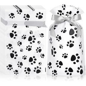 ييداكو 50 قطعة من اكياس الهدايا المطبوعة على شكل مخالب، اكياس هدايا بلاستيكية للكلاب مع رباط، اكياس حلوى للكلاب والقطط وهدايا الحفلات وديكورات حفلات اعياد الميلاد للاولاد والبنات، 9 × 6 انش in Kuwait