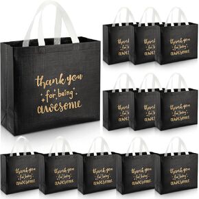 Sanwuta 12 Pcs Inspirational Employee Appreciation Gift Bags 12.2 x 4.7 x 11 Inch Glossy Thank You for Being Awesome Gift for Women Teacher Nurse Coworker Staff(Black)