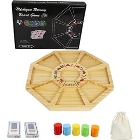 Jyquorp Michigan Rummy Game Deluxe Set Perfect Blend of A Royal Game of Hearts Rummy Poker Wooden Tripoley Board Game Betting Bluffing Game Classical Family Card Game for 100 Chips