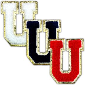 3PCS Chenille Iron On Letter Patches, Varsity Sew On Letters Patch, Large Applique Black Red & White Glitter Patches for Clothing, Vest Jackets, Jeans, Backpacks & Hats. (3.15" Letter S)