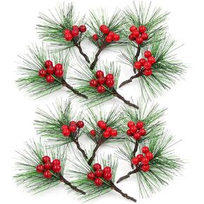 24pcs Artificial Red Berry Holly Stems Pine Cones Branches Picks, Christmas Pine Spray Stems Fake Red Berry Wreath Picks Mini Flocked Holly for Christmas Tree Crafts Holiday Decor in Saudi Arabia