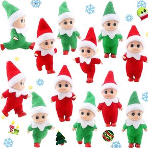 Cagemoga 12 Pieces Christmas Elf Dolls Xmas Mini Tiny Miniature Small Plush Colorful Elf Baby Dolls for Christmas Holiday New Year Party Decoration Supplies Gifts, 2 Colors in Kuwait