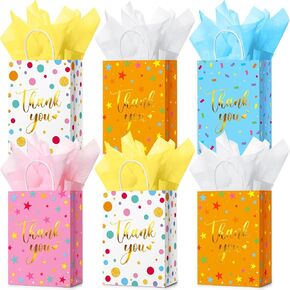 Tinlade 30 Pcs Thank You Gift Bags with Tissue Paper Gold Thank You Wedding Bags with Handle for Graduation Business Shopping Wedding Baby Shower Party Favors(Eucalyptus Leaf)
