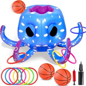 Inflatable Basketball Toys,Floating Basketball Hoop Ring Toss Pool Game Sets for Adults Kids, Pool Toys Indoor Outdoor Pool Water Backyard Beach Play & Party Favors Gifts