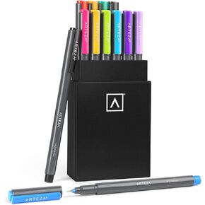 ARTEZA Micron Pens, Set of 10 Black Ink Archival Fineliners, Quick-Dry, Assorted Sizes Calligraphy Pens from 0.2mm to 7.9mm