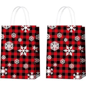 20 قطعة من أكياس هدايا عيد الميلاد من HABDJILTY، حقائب هدايا منقوشة بالثلوج باللونين الأحمر والأسود، زينة عيد الميلاد لمستلزمات حفلات عيد الميلاد المجيد in Kuwait