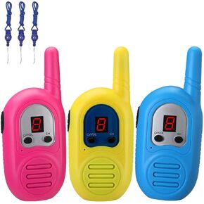 3 Pack Kid Walkie Talkies, 2 Miles Transmission Rechargeable Walkie Talkies for Kids with Lanyards for Outdoor Adventure, Best Gift for Boys and Girls(Not Include Rechargeable Batteries)