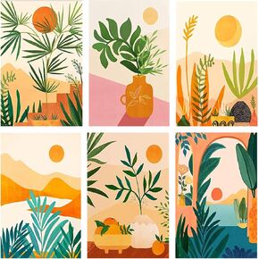 YALKIN 6 Packs Paint by Number Kits for Adults, Easy Acrylic Oil Painting by Number, DIY Flower Watercolor Paint by Numbers Kits on Canvas Without Frames for Home Wall Decor 7.8x11.8inch
