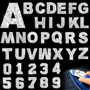 36 قطعة من رقع ارقام لامعة مرصعة بحجر الراين على حروف A-Z لامعة 0-9 لتزيين الملابس والشنط والقبعات والحرف اليدوية in Kuwait