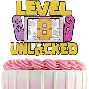 Girls Level 9 Unlocked Cake Topper, Glitter Girls Gaming 9th Birthday Cake Topper, Video Game Theme Party Decoration, Girl Gamer Birthday Favor