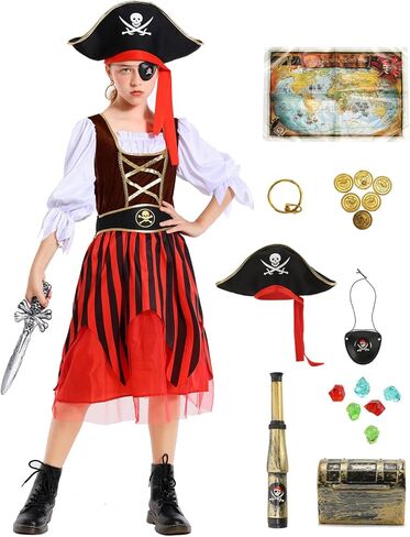 IBQ Kids القراصنة زي الفتيات القرصان الأميرة تأثيري اللباس أزياء الهالوين مع الملحقات هدايا عيد الميلاد in Kuwait