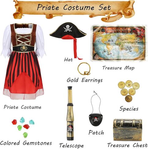 IBQ Kids القراصنة زي الفتيات القرصان الأميرة تأثيري اللباس أزياء الهالوين مع الملحقات هدايا عيد الميلاد in Kuwait