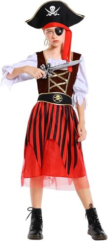 IBQ Kids القراصنة زي الفتيات القرصان الأميرة تأثيري اللباس أزياء الهالوين مع الملحقات هدايا عيد الميلاد in Kuwait