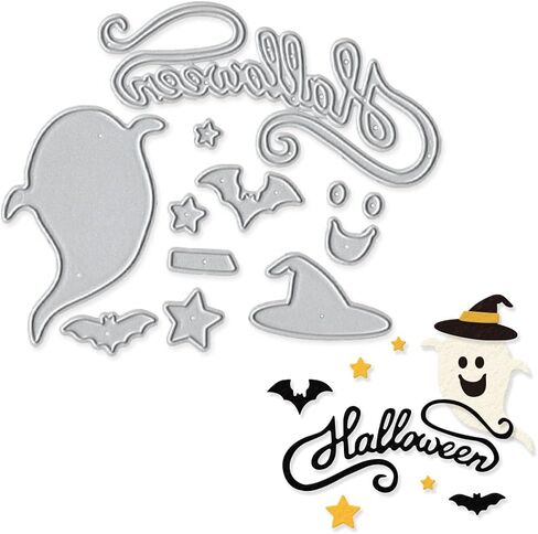 قوالب قطع Hello Halloween Ghost، إطار نافذة ورقة اليقطين الخفافيش، قطع معدنية منقوشة على شكل استنسل لصناعة البطاقات، صناعة الورق، سجل القصاصات وألبوم الحرف اليدوية DIY، بطاقة ورقية لديكور الهالوين in Kuwait