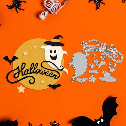 قوالب قطع Hello Halloween Ghost، إطار نافذة ورقة اليقطين الخفافيش، قطع معدنية منقوشة على شكل استنسل لصناعة البطاقات، صناعة الورق، سجل القصاصات وألبوم الحرف اليدوية DIY، بطاقة ورقية لديكور الهالوين in Kuwait