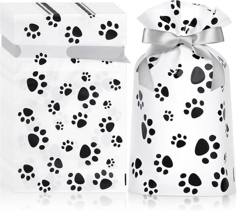 ييداكو 50 قطعة من اكياس الهدايا المطبوعة على شكل مخالب، اكياس هدايا بلاستيكية للكلاب مع رباط، اكياس حلوى للكلاب والقطط وهدايا الحفلات وديكورات حفلات اعياد الميلاد للاولاد والبنات، 9 × 6 انش in Kuwait