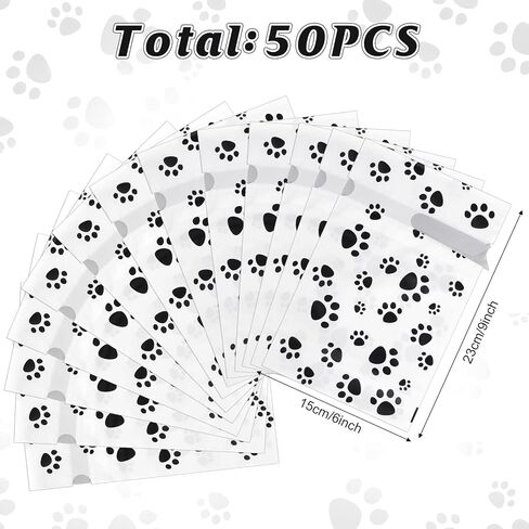 ييداكو 50 قطعة من اكياس الهدايا المطبوعة على شكل مخالب، اكياس هدايا بلاستيكية للكلاب مع رباط، اكياس حلوى للكلاب والقطط وهدايا الحفلات وديكورات حفلات اعياد الميلاد للاولاد والبنات، 9 × 6 انش in Kuwait