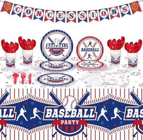 Tatuo 171 Pcs Baseball Party Decoration Include Baseball Theme Banner Red White and Blue Tablecloth Baseball Paper Tableware for Kid Adult Sport Theme Birthday Baby Shower Party Decoration Supplies in Saudi Arabia