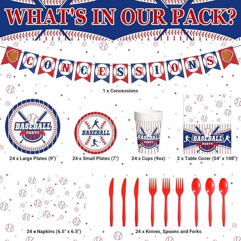Tatuo 171 Pcs Baseball Party Decoration Include Baseball Theme Banner Red White and Blue Tablecloth Baseball Paper Tableware for Kid Adult Sport Theme Birthday Baby Shower Party Decoration Supplies in Saudi Arabia