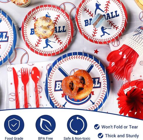 Tatuo 171 Pcs Baseball Party Decoration Include Baseball Theme Banner Red White and Blue Tablecloth Baseball Paper Tableware for Kid Adult Sport Theme Birthday Baby Shower Party Decoration Supplies in Saudi Arabia