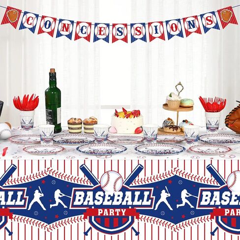Tatuo 171 Pcs Baseball Party Decoration Include Baseball Theme Banner Red White and Blue Tablecloth Baseball Paper Tableware for Kid Adult Sport Theme Birthday Baby Shower Party Decoration Supplies in Saudi Arabia