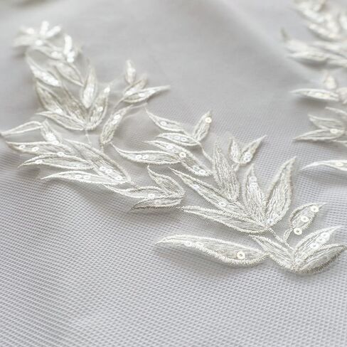 White Gold Leaf Leaves Lace Patches Fabric Sequin Embroidered Party Gown Appliques Collar Sew Patch for DIY Wedding Decoration Dress Decor (White) in Kuwait