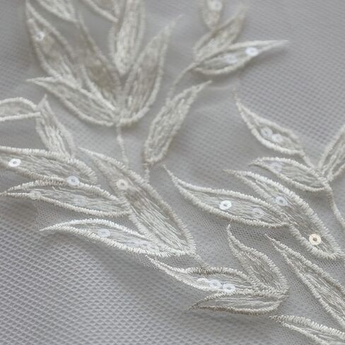 White Gold Leaf Leaves Lace Patches Fabric Sequin Embroidered Party Gown Appliques Collar Sew Patch for DIY Wedding Decoration Dress Decor (White) in Kuwait