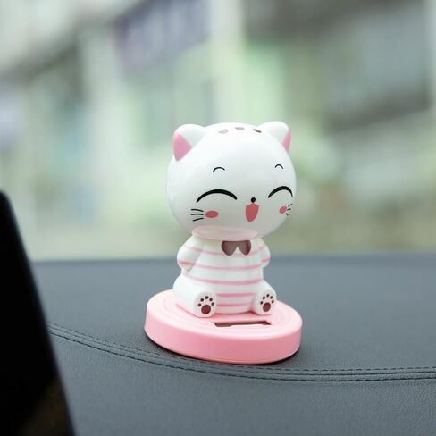 YGMONER Bobbleheads Pink Cat Decorations Car Dashboard Dancer High 3.7" Solar Powered Shaking Toy in Kuwait