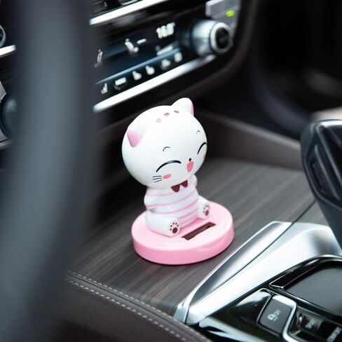 YGMONER Bobbleheads Pink Cat Decorations Car Dashboard Dancer High 3.7" Solar Powered Shaking Toy in Kuwait