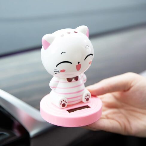 YGMONER Bobbleheads Pink Cat Decorations Car Dashboard Dancer High 3.7" Solar Powered Shaking Toy in Kuwait