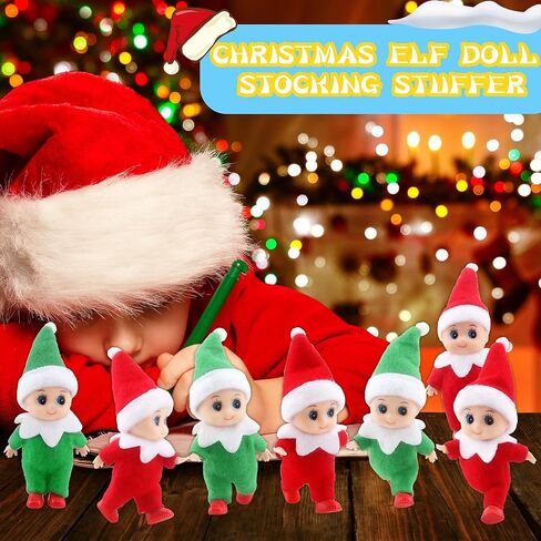 Cagemoga 12 Pieces Christmas Elf Dolls Xmas Mini Tiny Miniature Small Plush Colorful Elf Baby Dolls for Christmas Holiday New Year Party Decoration Supplies Gifts, 2 Colors in Kuwait