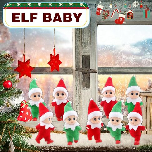 Cagemoga 12 Pieces Christmas Elf Dolls Xmas Mini Tiny Miniature Small Plush Colorful Elf Baby Dolls for Christmas Holiday New Year Party Decoration Supplies Gifts, 2 Colors in Kuwait