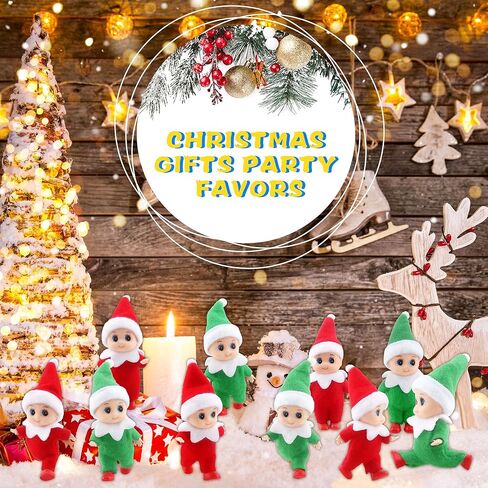 Cagemoga 12 Pieces Christmas Elf Dolls Xmas Mini Tiny Miniature Small Plush Colorful Elf Baby Dolls for Christmas Holiday New Year Party Decoration Supplies Gifts, 2 Colors in Kuwait