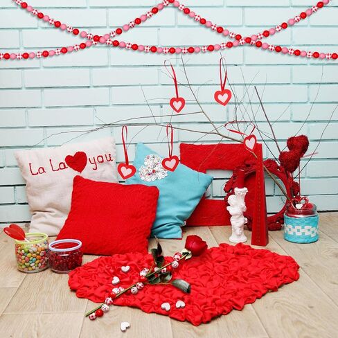 200 Pieces Valentine's Day Wood Beads Pink White Wood Hearts Beads 0.63 Inch Colorful Plaid Wooden Round Beads Natural Rustic Beads Wooden Round Ball for DIY Crafts Garland Party Supplies Decoration in Saudi Arabia