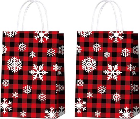 20 قطعة من أكياس هدايا عيد الميلاد من HABDJILTY، حقائب هدايا منقوشة بالثلوج باللونين الأحمر والأسود، زينة عيد الميلاد لمستلزمات حفلات عيد الميلاد المجيد in Kuwait