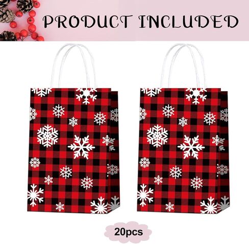 20 قطعة من أكياس هدايا عيد الميلاد من HABDJILTY، حقائب هدايا منقوشة بالثلوج باللونين الأحمر والأسود، زينة عيد الميلاد لمستلزمات حفلات عيد الميلاد المجيد in Kuwait