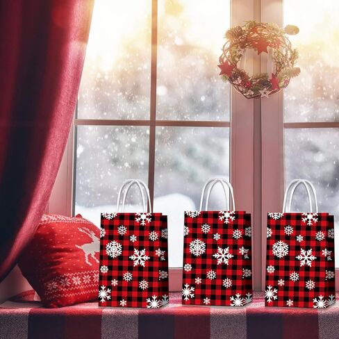 20 قطعة من أكياس هدايا عيد الميلاد من HABDJILTY، حقائب هدايا منقوشة بالثلوج باللونين الأحمر والأسود، زينة عيد الميلاد لمستلزمات حفلات عيد الميلاد المجيد in Kuwait