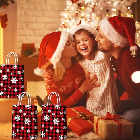 20 قطعة من أكياس هدايا عيد الميلاد من HABDJILTY، حقائب هدايا منقوشة بالثلوج باللونين الأحمر والأسود، زينة عيد الميلاد لمستلزمات حفلات عيد الميلاد المجيد in Kuwait