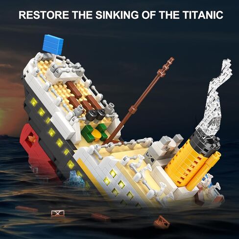 SATHIBI Titanic Building Set with LED Light, Titanic Toys Model Ship Kit Collectible Display, Creative Gift Toy for Adults Kids Teens Age 8+, Micro Building Blocks (1327 Pieces) in Kuwait