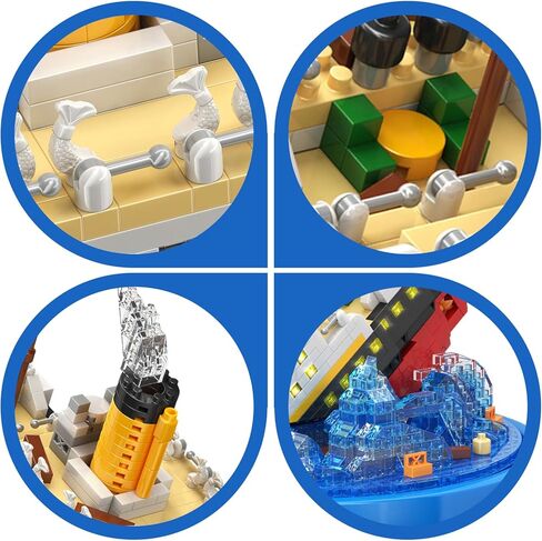SATHIBI Titanic Building Set with LED Light, Titanic Toys Model Ship Kit Collectible Display, Creative Gift Toy for Adults Kids Teens Age 8+, Micro Building Blocks (1327 Pieces) in Kuwait