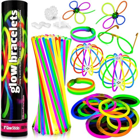 100 Ultra Bright Glow Sticks Party pack - 205 pcs Glow in The Dark Party Supplies Pack - 8" Glowsticks Party Favors with Bracelets Necklaces Glasses and more in Kuwait