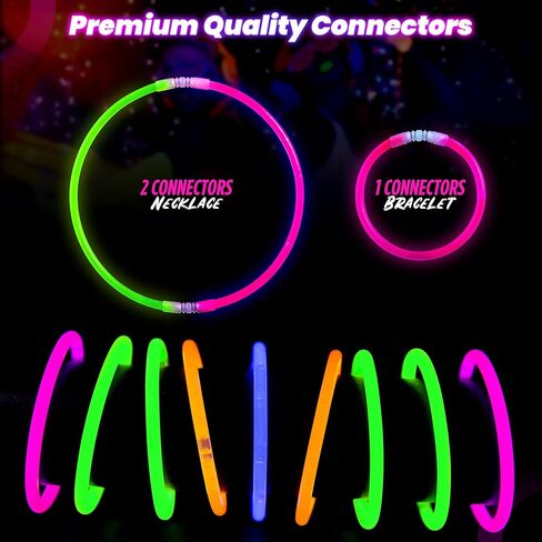 100 Ultra Bright Glow Sticks Party pack - 205 pcs Glow in The Dark Party Supplies Pack - 8" Glowsticks Party Favors with Bracelets Necklaces Glasses and more in Kuwait
