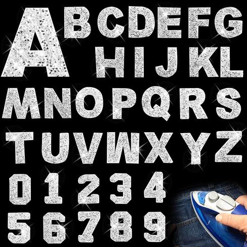 36 قطعة من رقع ارقام لامعة مرصعة بحجر الراين على حروف A-Z لامعة 0-9 لتزيين الملابس والشنط والقبعات والحرف اليدوية in Kuwait