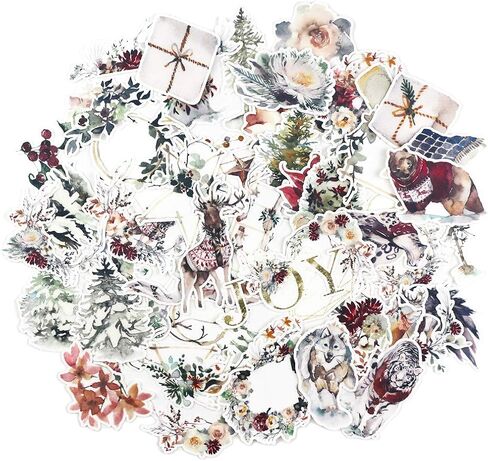 ملصقات سلسلة ألوها صن وايت وينتر للمخطط (50 قطعة) | شارات عيد الميلاد بألوان مائية مقاومة للماء لمجلة رصاصة، بطاقة سجل القصاصات مما يجعلها مثالية لزجاجة المياه والكمبيوتر المحمول وهدايا السفر in Kuwait