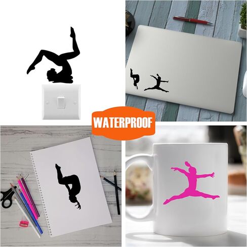 Gymnastics Poses Sticker Pack - Cute Stickers - Gymnastics Gifts for Girls - Water Bottle Stickers- Car Sticker - Laptop Stickers - Stickers for Party Bags (18cm x 9cm Sheet, Black) in Kuwait