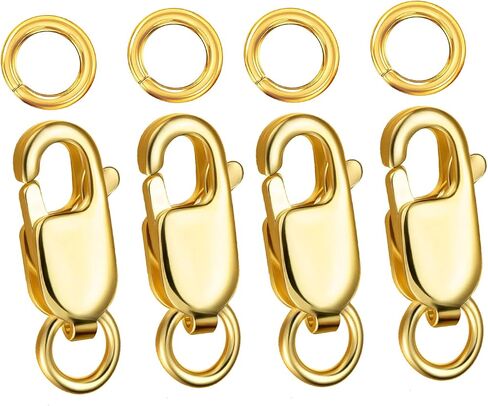 Kcctoo Double Lobster Claw Clasp with Closed Jump Rings 14K Gold Necklace Clasps and Closures Bracelet Extender for DIY Jewelry, Made in Italy in Saudi Arabia