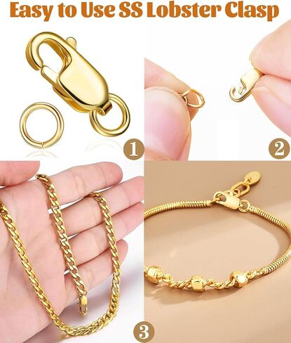 Kcctoo Double Lobster Claw Clasp with Closed Jump Rings 14K Gold Necklace Clasps and Closures Bracelet Extender for DIY Jewelry, Made in Italy in Saudi Arabia