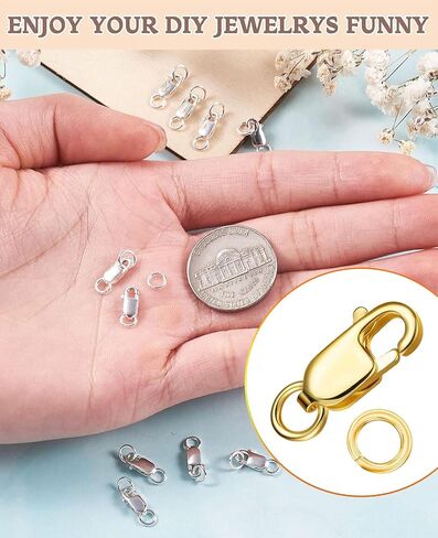 Kcctoo Double Lobster Claw Clasp with Closed Jump Rings 14K Gold Necklace Clasps and Closures Bracelet Extender for DIY Jewelry, Made in Italy in Saudi Arabia