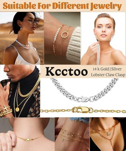 Kcctoo Double Lobster Claw Clasp with Closed Jump Rings 14K Gold Necklace Clasps and Closures Bracelet Extender for DIY Jewelry, Made in Italy in Saudi Arabia